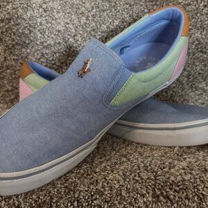 Polo Ralph Lauren Canvas Tri Color Slip On Double Gore Pink Blue Green 11 D